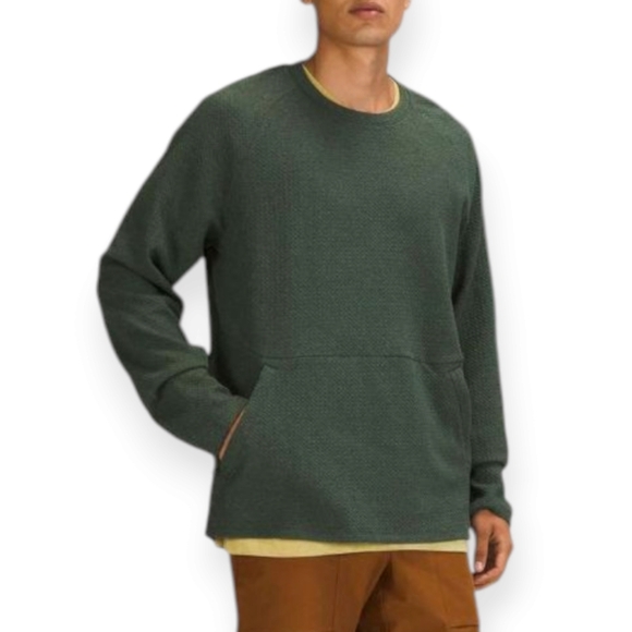 Lululemon Men's At Ease Crewneck Sweater Heathered Rainforest Green Medium - Picture 1 of 16
